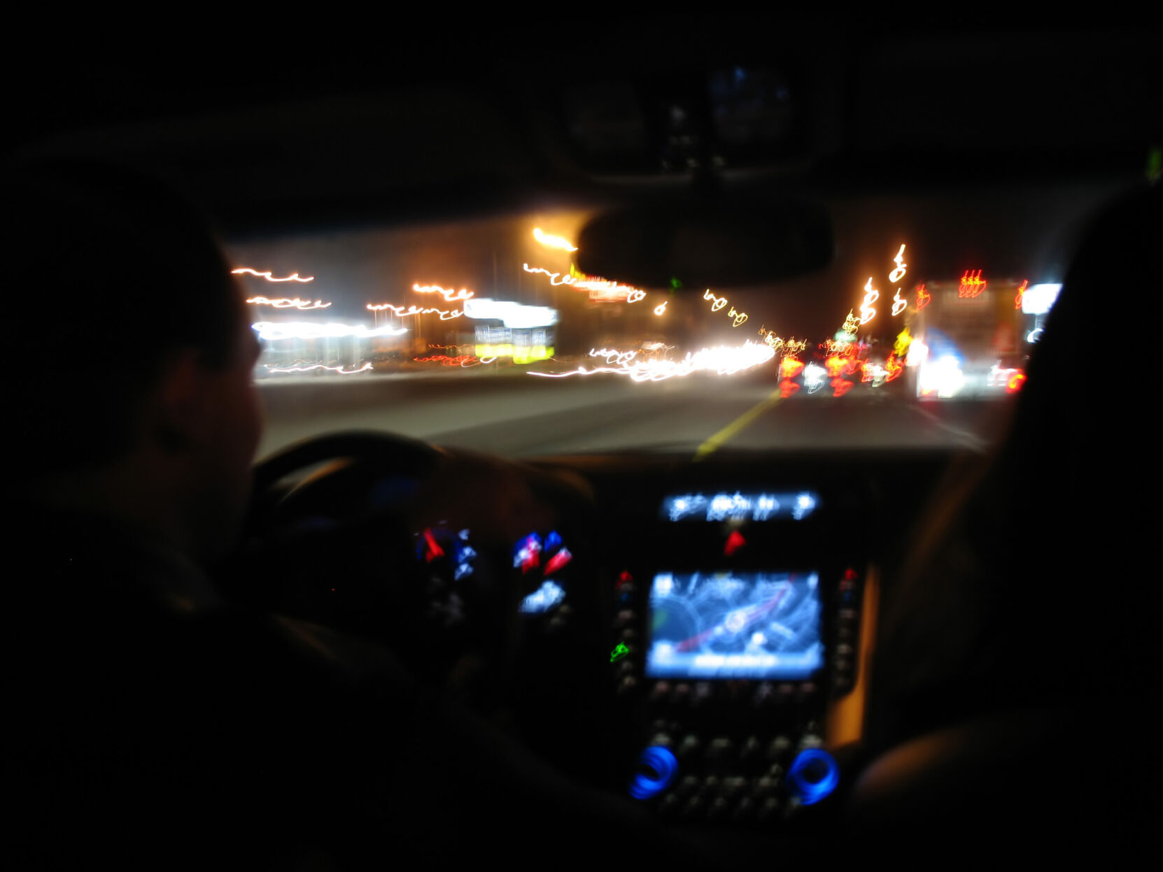 Nighttime driving, car interior